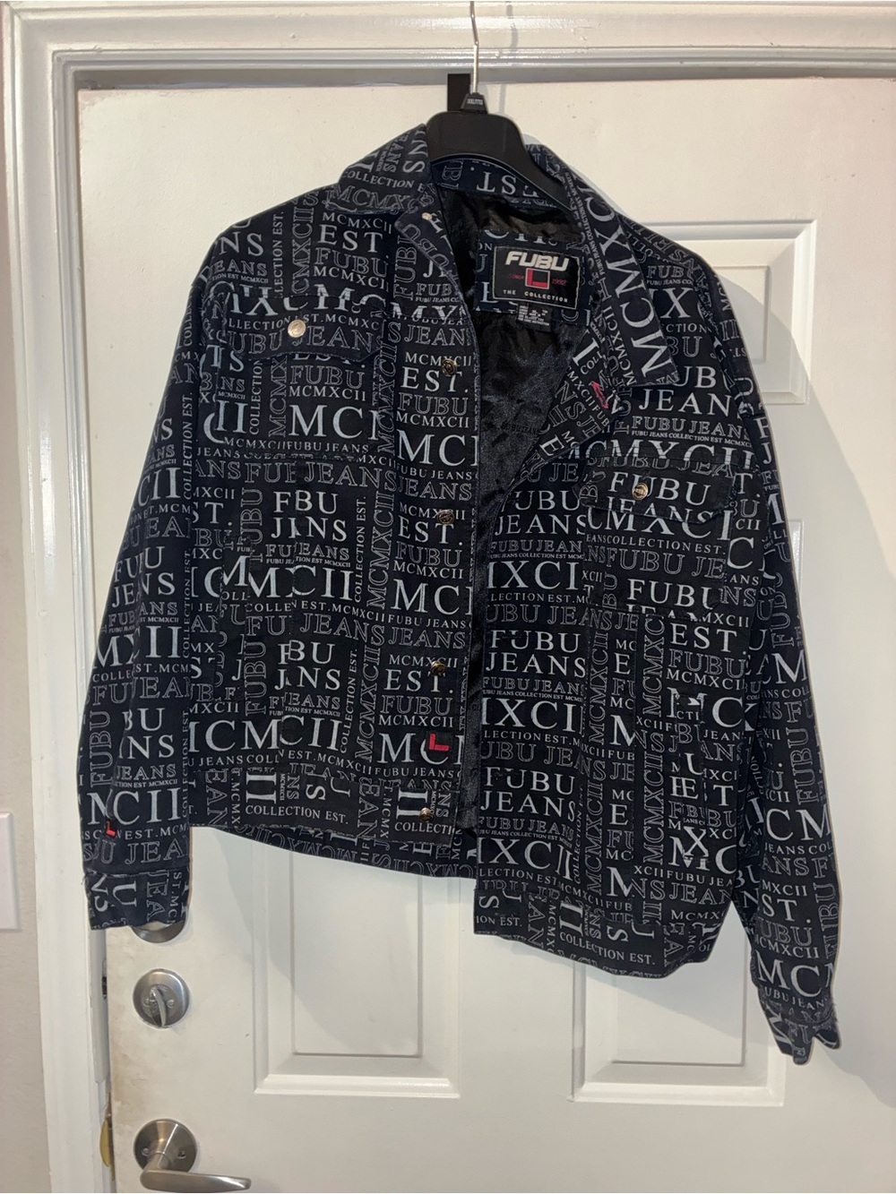 FUBU Black All-Over Logo Bomber Jacket